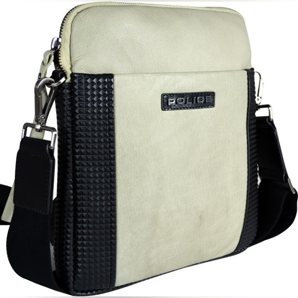 Modern The Police Genuine Leather w/Tech Trim Cross Body Bag Designed in Italy - Picture 1 of 14